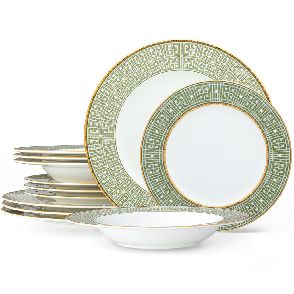 Noritake Gold/Green Infinity Dinnerware Set 12-Pc Service for 4