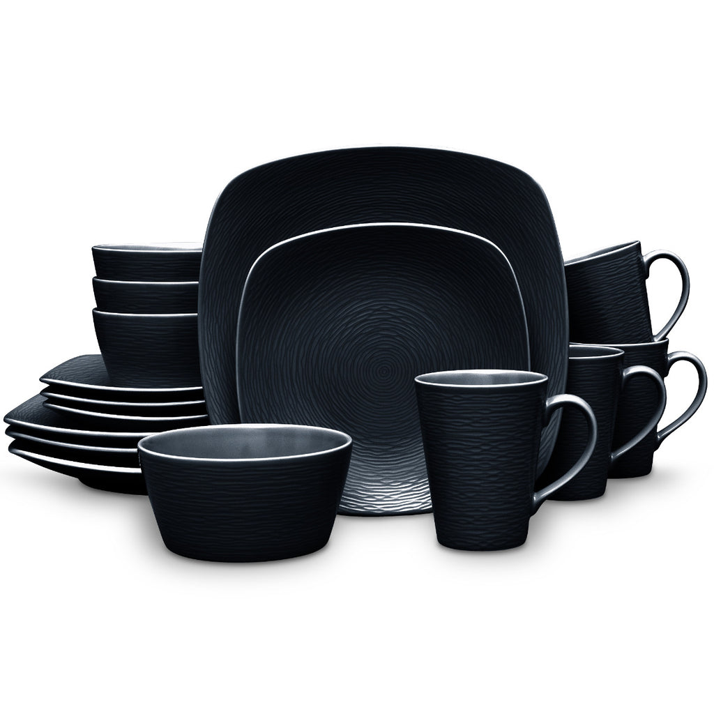 Noritake Black Bob Swirl Dinnerware Set 16-Pc Dinnerware Service for 4