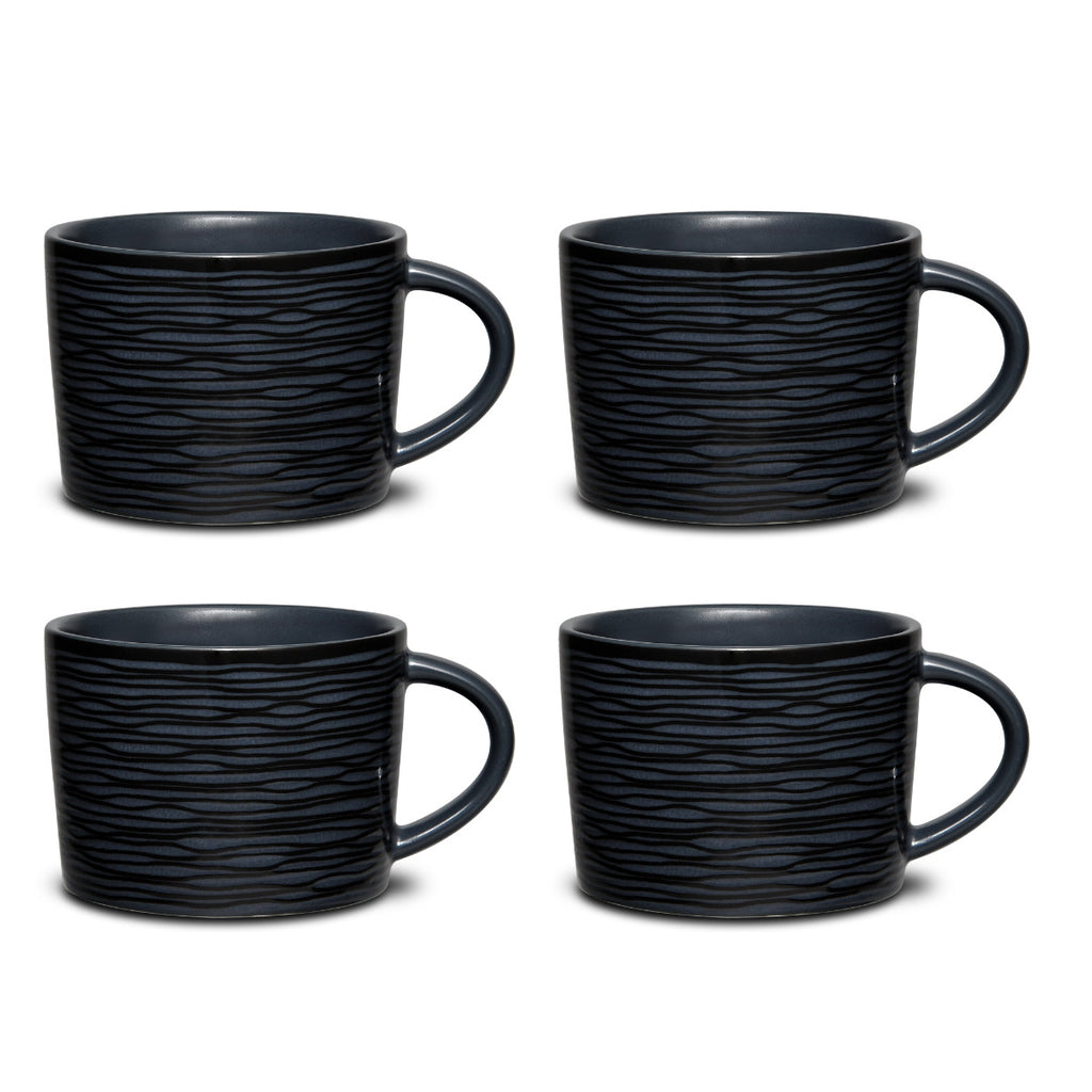 Noritake Black Bob Swirl Dinnerware Set Cup 6oz 4pc