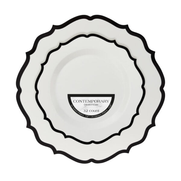 Contemporary Collection 7 & 10 Combo Plates White w/ Black Rim (32 Count)