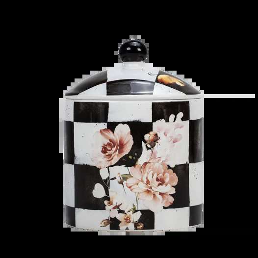 Black/White Chic Checkered Porcelain Cookie Jar 1pc