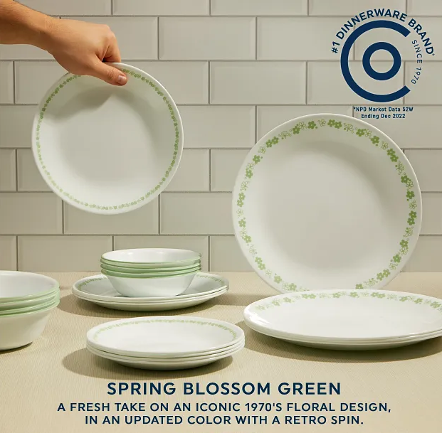 Corelle Green Spring Blossom Dinnerware Set 12pc