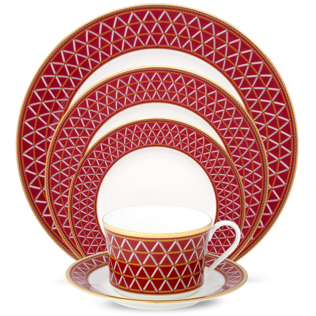 Noritake Red Crochet Dinnerware Set 5pc Service for 1