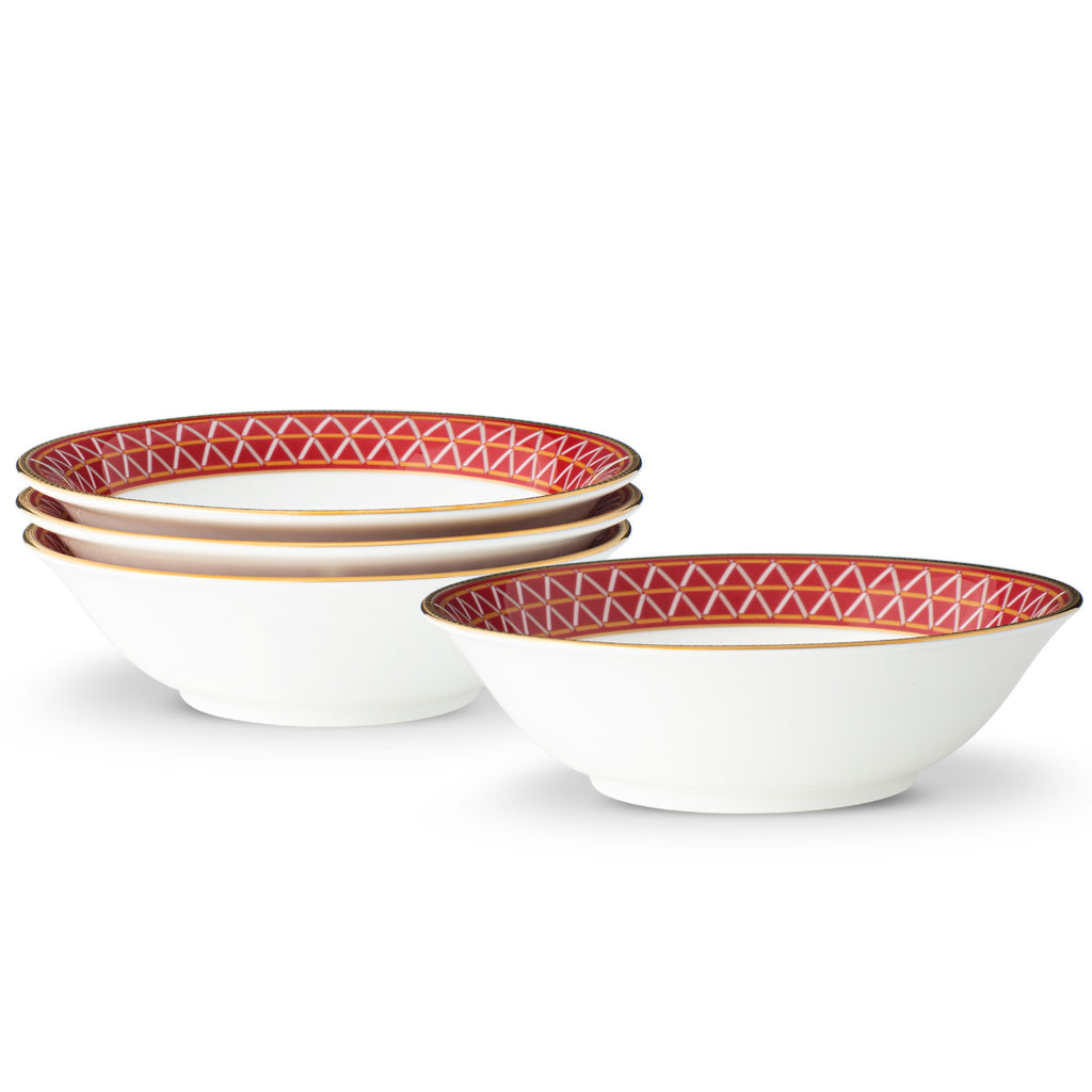 Noritake Red Crochet Dinnerware Set Cereal Bowls 15oz 4pc