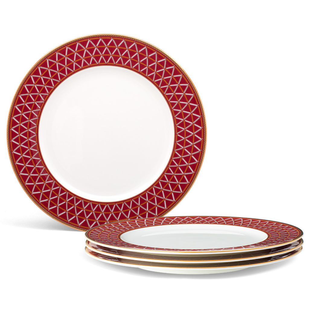 Noritake Red Crochet Dinnerware Set Dinner Plates 11" 4pc