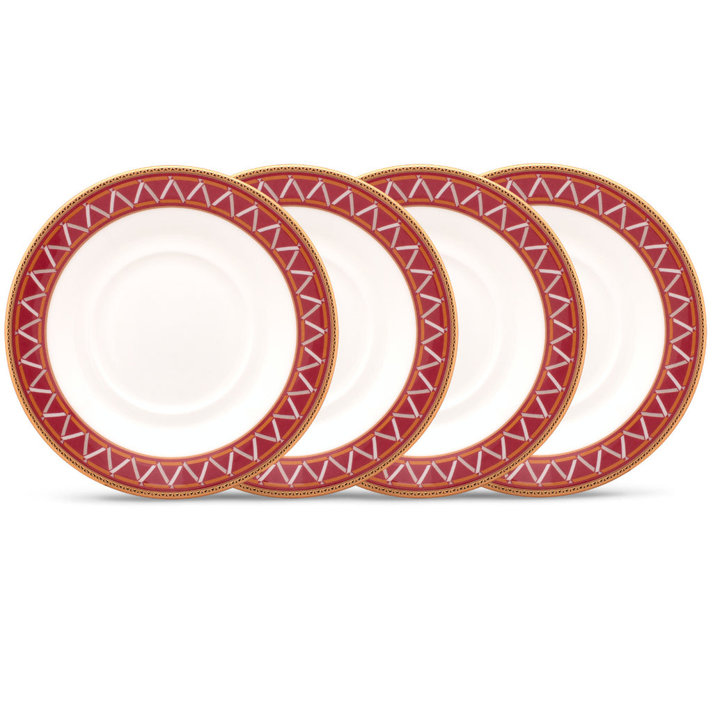 Noritake Red Crochet Dinnerware Set Saucers 6" 4pc