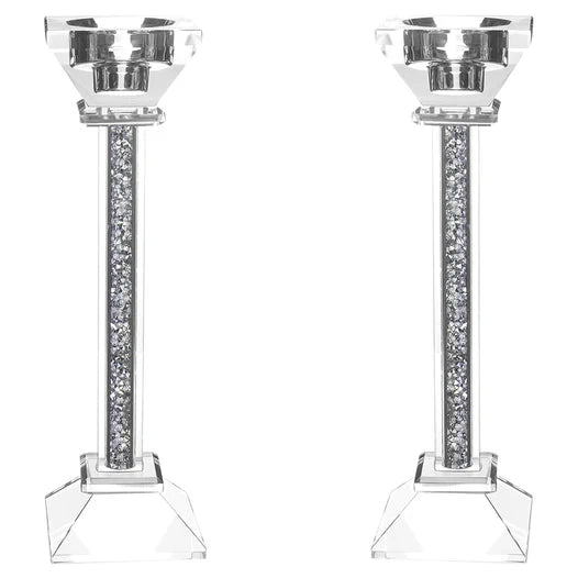 Crystal Candlesticks with Crushed Gemstones 8.6" 2pc