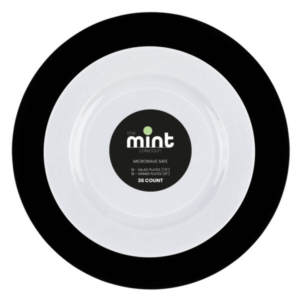 Mint Collection White/Black Plastic Plates Combo 7.5″ 10″ 36pc