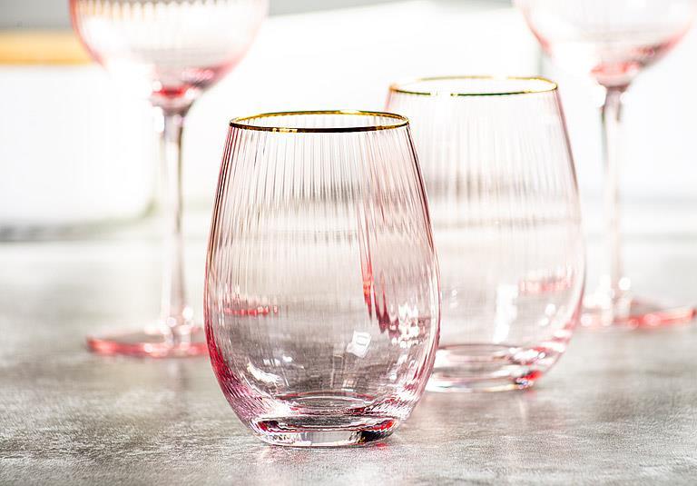 Abbott Pink Optic Wine Glass with Gold Rim 18oz 1pc