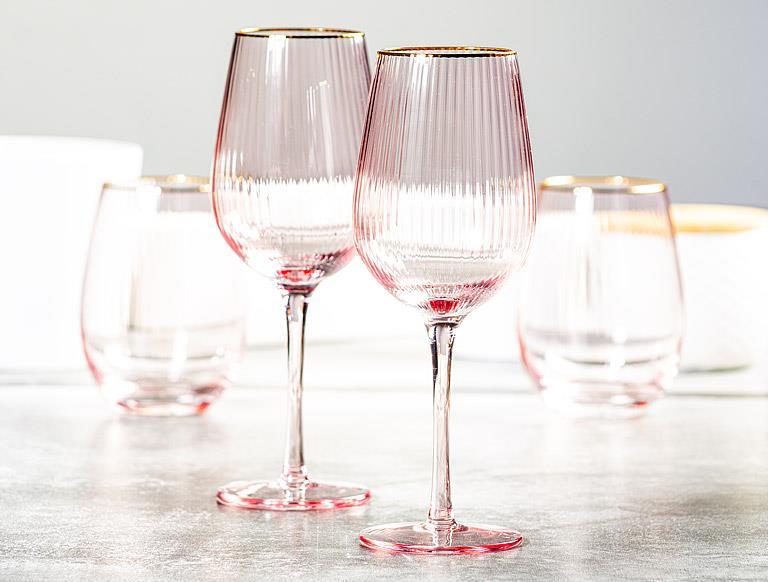 Abbott Pink Optic Wine Glass with Gold Rim 14oz 1pc