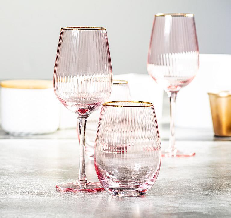 Abbott Pink Optic Wine Glass with Gold Rim 14oz 1pc