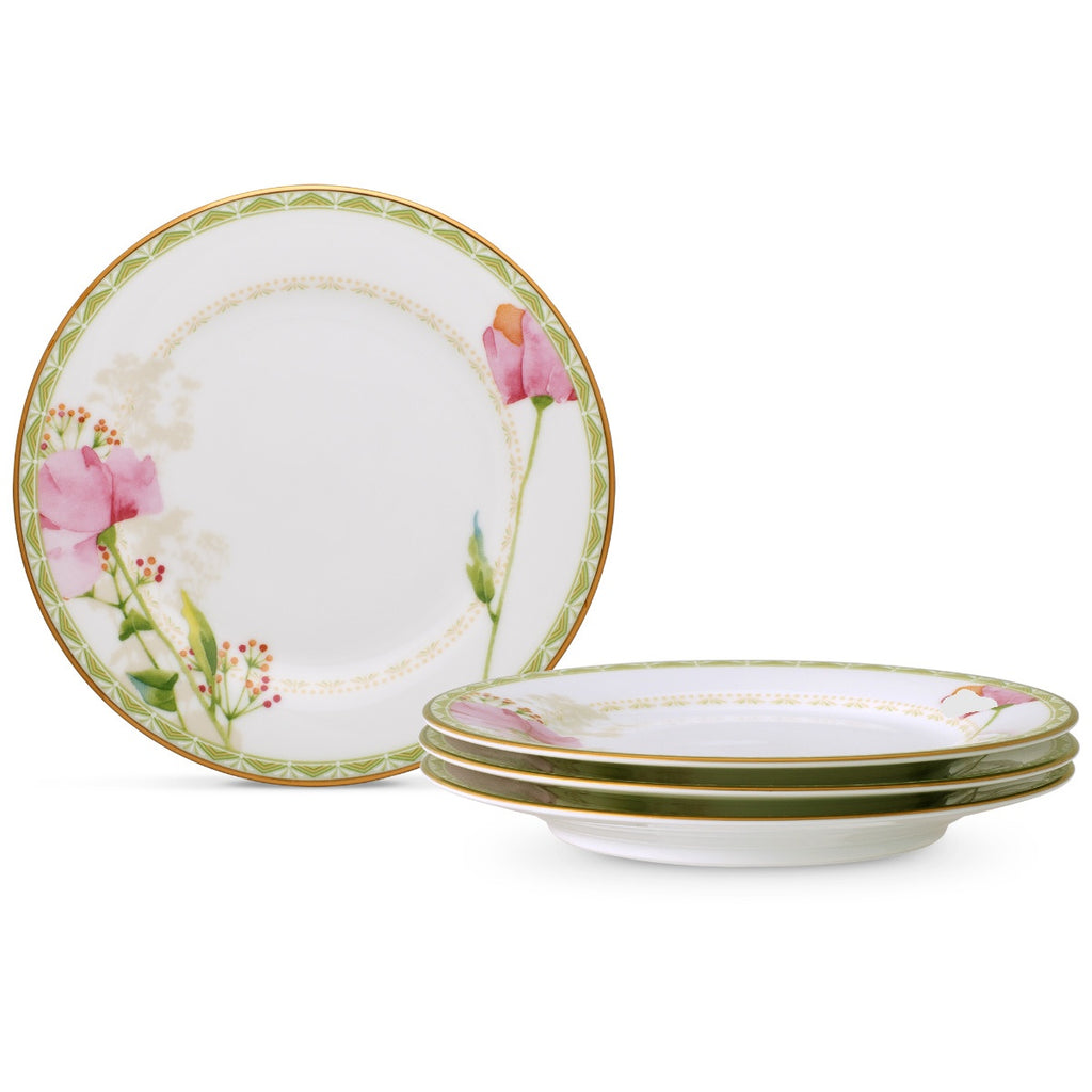 Noritake Pink Poppy Place Dinnerware Set Bread Plates 6" 4pc