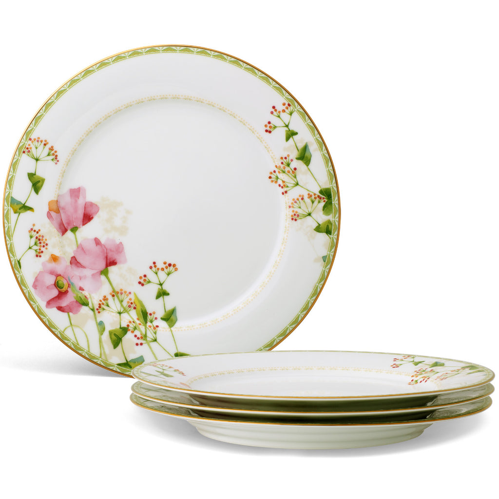 Noritake Pink Poppy Place Dinnerware Set Dinner Plates 10.5" 4pc