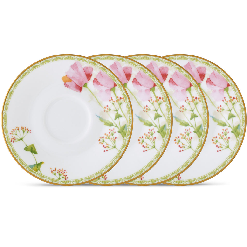 Noritake Pink Poppy Place Dinnerware Set Saucers 6" 4pc