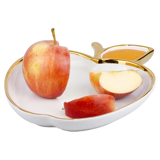 White/Gold Porcelain Apple Shaped Dish 8" 1pc