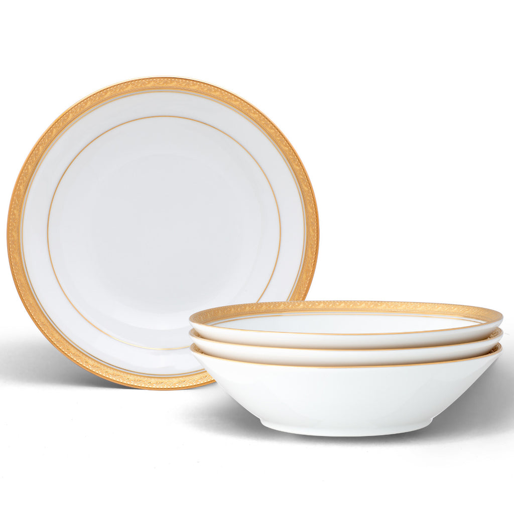 Noritake Gold Crestwood Dinnerware Set Soup Plates 12oz 4pc