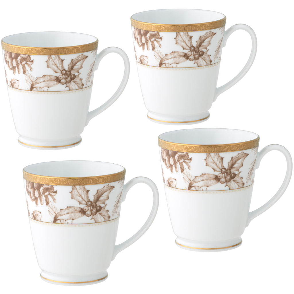 Noritake Gold Charlotta Dinnerware Set Mugs 12oz 4pc