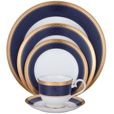 Noritake Gold Cobalt Odessa Dinnerware Set 5pc Service for 1