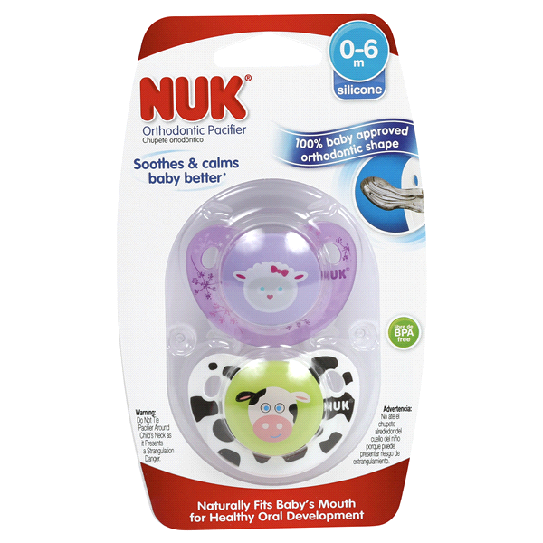 NUK Orthodontic Pacifiers, Boy, 0-6 Months, 2-Pack 
