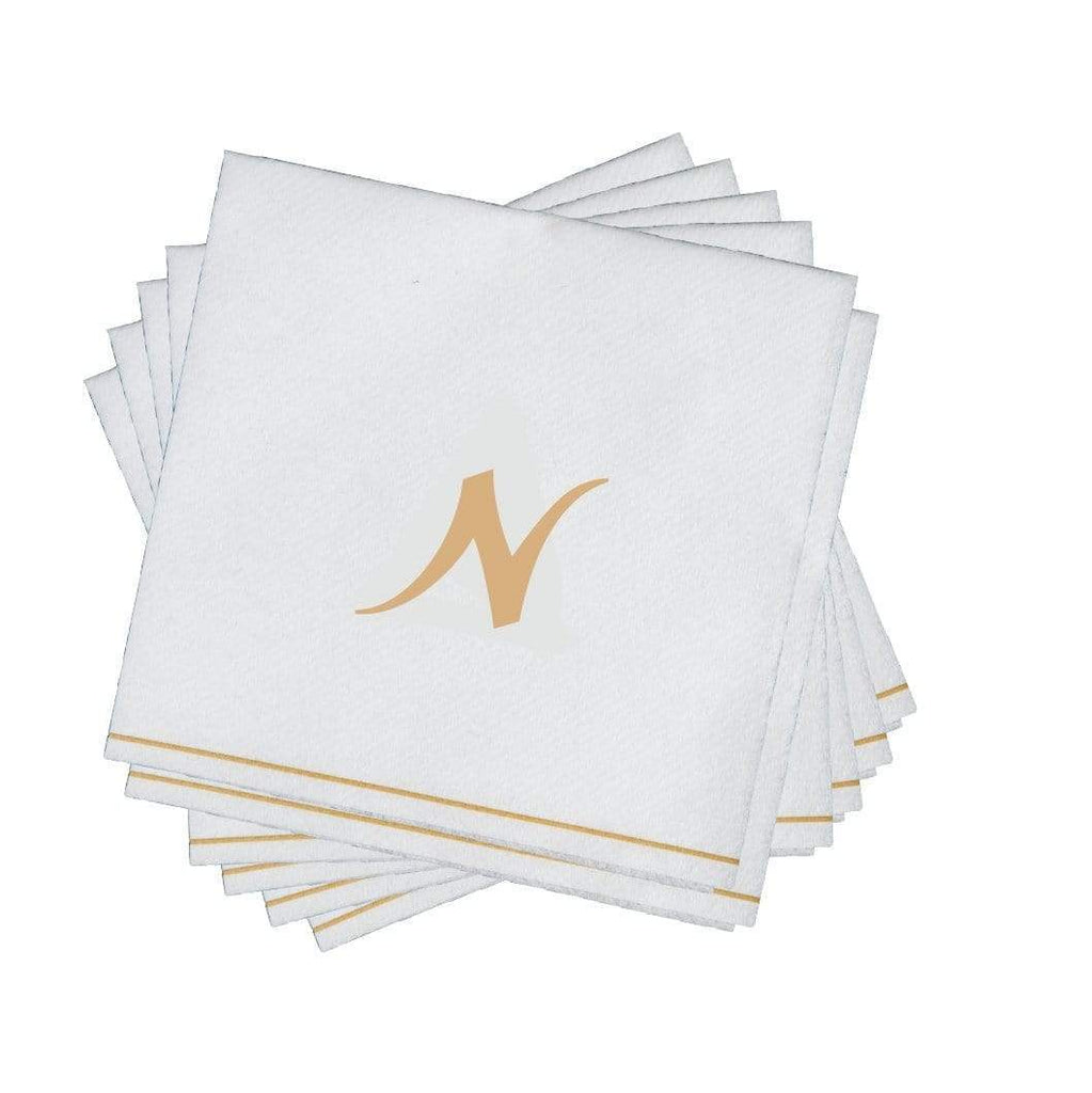 Luxe Party White/Gold Hebrew MEM Cocktail Paper Napkins 5" 16pc